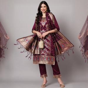 Premium Quality Silk <b>Kurta</b> Trouser Set with Embroidery Work for <b>Women</b> Party wear Use - Product Image 1