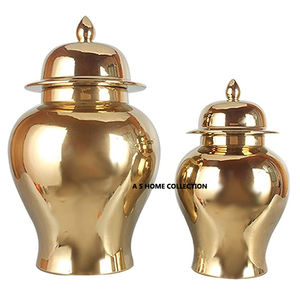 Nuevo estilo de luz de lujo de oro galvanoplastia metal jengibre jarrón tarro decorativo jarrones de escritorio conjunto - Product Image 1