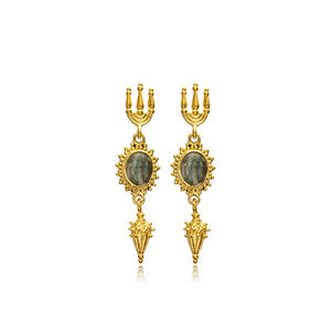 Pendientes de gancho de oro de 22K con piedra de labrodita ovalada de diseño Vintage, joyería hecha a mano turca al por mayor de Plata de Ley 925 - Product Image 1