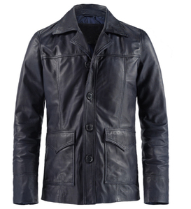 Manteau en cuir mi-long pour homme, hiver, doublure polaire, grand col, style costume, fourrure - Product Image 3