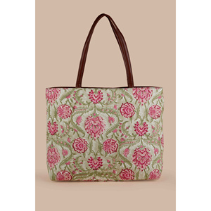 Sac fourre-tout en toile de coton matelassé imprimé à la main motif olive Geneva Garden - Product Image 4
