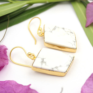 Joyería de moda Checker Howlight piedra preciosa forma elegante 24K chapado en oro bisel pendiente latón al por mayor para mujeres niñas - Product Image 2