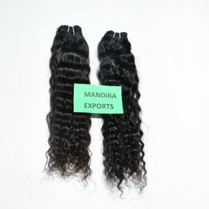 Naturel 100% gros cuticule alignée noir jeune femme vierge tissage soyeux bouclés faisceau indien temple Extensions de cheveux humains - Product Image 1