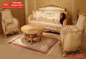 Ensemble de meubles de salon Royal Maharaja 7 places en bois de teck doré de style baroque italien, canapé de style français pour usage domestique - Product Image 3