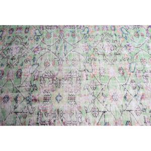 พรมวินเทจสไตล์ตุรกี ขนาด 3.9x9.3 ฟุต พรมลายตารางสีเขียว-น้ำเงิน ทำจากขนสัตว์ - Product Image 4