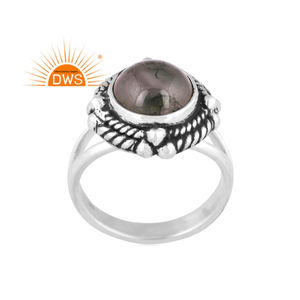 แหวนแยกอัญมณีมอสอาเกตเงินธรรมชาติสีเงินออกซิไดซ์ - Product Image 1