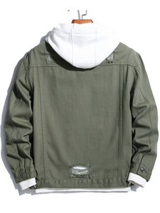 Chaqueta Vaquera de Primavera de Alta Calidad para Hombre, Cuello Alto Personalizado, Bolsillo con Solapa, Estilo Urbano, Diseño Desgastado y Roto, Fabricante Directo - Product Image 3