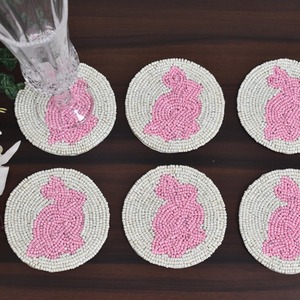 Sous-verre perlé en forme de lapin rose fait à la main cuisine Table à manger thé café porte-gobelet en gros décoratif boisson tapis tampons - Product Image 2