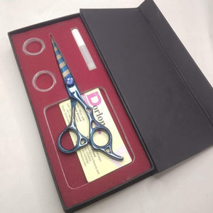 6.5 "professionnel coupe de cheveux ciseaux de barbier en acier inoxydable Logo personnalisé bleu Plasma rasoir bord coupe de cheveux ciseaux pour Salon de coiffure - Product Image 1