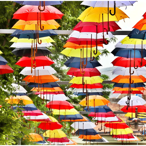 Paraguas decorativos coloridos Decoración artística de la calle Paraguas colgantes con logotipo Calidad al por mayor para la calle, sala de exposición, vestíbulo, playa, Bar - Product Image 3