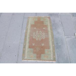 1.9x3.5 ft Vintage Turkish Rug, Small Rug, <b>Brown</b> Green Floral <b>Wool</b> Rug - Product Image 1