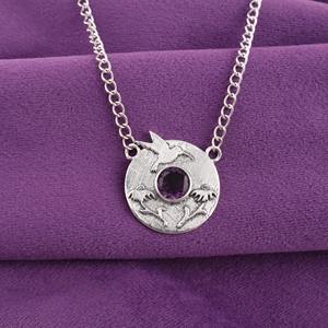 Médaille pièce Colibri style vintage avec pierre précieuse améthyste violette taille ronde, plaqué argent 925, bijoux pour cérémonies nuptiales - Product Image 4