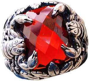 Anillo de Plata de Ley 925 con Granate Rojo Natural, Piedra de Nacimiento de Enero, Anillo de Granate Checker con Diseño de Escorpión, Joyería al por Mayor para Hombre - Product Image 1