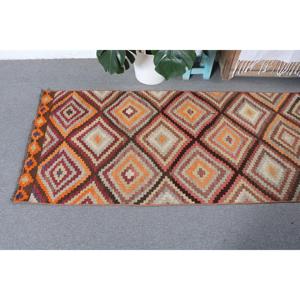 2.8x10.7 ft Kilim Vintage Rug, <b>Brown</b> Polka dot Turkish Rug <b>Wool</b> - Product Image 5