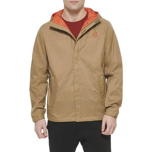 Recién llegado, chaquetas cortavientos para hombre, cuello levantado, lona impermeable a prueba de viento para invierno, logotipo frontal con capucha, MOQ bajo, tamaño adulto - Product Image 1