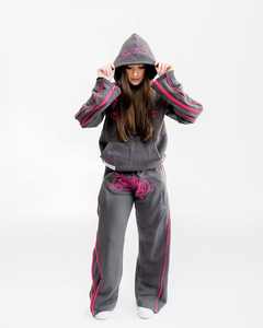 Conjunto de chándales y sudadera con capucha, ropa de calle de alta calidad de fabricante personalizado, con estampado de diamantes de imitación, lavado ácido - Product Image 5