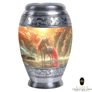 Fabriqué à la main Meena Enduit Cheval gravé design Aluminium Crémation Urnes Élégant Souvenir Grandes Tailles Étanche Gravable - Product Image 3