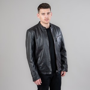 Veste en cuir personnalisée pour hommes vente en gros veste d'extérieur en cuir véritable pour hommes veste à fermeture éclair de haute qualité à manches longues - Product Image 1
