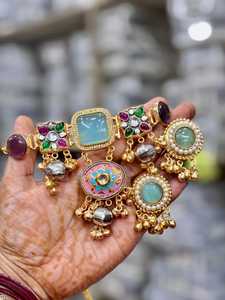 Premium Gold Polish Premium Fusion, Monalisa Stones Choker avec boucles d'oreilles Royal Choker Set pour les femmes pour les occasions festives - Product Image 4