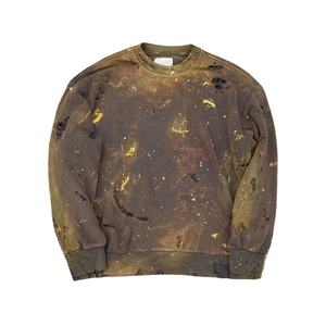 Sudadera de cuello redondo de algodón 100% Vintage para hombre, lavada, rasgada, desgastada para hombres y mujeres, tela de felpa francesa, peso pesado 400GSM - Product Image 1