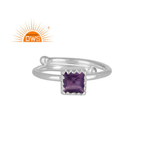 Dernières tendances en argent sterling fin améthyste naturelle pierre précieuse design carré bague empilable fabricant de bijoux personnalisés - Product Image 1