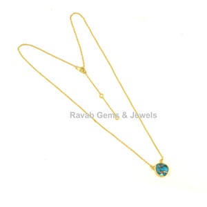 Mejor venta Mohave azul cobre turquesa piedra chapado en oro plata esterlina minimalista capas delicado collar de cadena para ella - Product Image 2