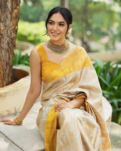 High Quality Heavy Jacquard Silk <b>Sarees</b> with <b>Golden</b> Big Jacquard Weaving Border Indian & Pakistani Clothing - Product Image 5
