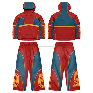 Survêtement coupe-vent en nylon écologique pour homme, avec logo personnalisé, séchage rapide, passepoil à points contrastants, uni, à capuche, grande taille, deux pièces - Product Image 3