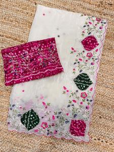 Sari tendance en tissu cristal avec broderie zari, fabricant et fournisseur de mode féminine en Inde - Product Image 4