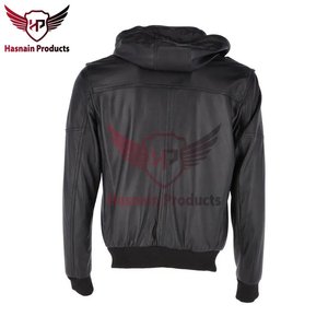 Blouson Bomber Homme en Cuir Véritable Noir avec Capuche, Épaulettes en Cuir de Vachette, Bordure en Tricot Côtelé, Vêtement d'Extérieur Classique Personnalisé Chaud pour l'Hiver - Product Image 3
