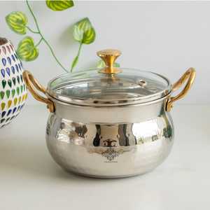 IndianArtVilla - Tazón de Acero Hecho a Mano de 950 ml con Tapa de Vidrio con Diseño Martillado y Perilla de Latón, Vajilla y Utensilios de Servicio - Product Image 2
