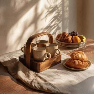 Juego de Bandejas para Tazas de Madera, Estilo Rústico Clásico, Organizador de Bebidas, Acabado de Grano Natural, Presentación para Mesa de Comedor - Product Image 3
