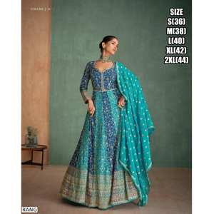 Vestido Anarkali de rayón de seda étnica india bordado pesado Dupatta mangas largas acampanadas largas para bodas fiestas viscosa Salwar - Product Image 2