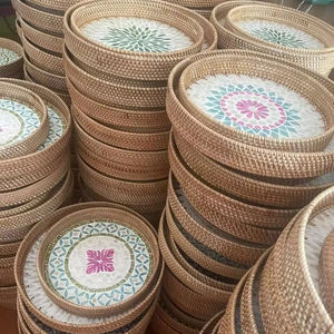 Plateau en rotin tressé naturel, prix d'usine du Vietnam, pour servir des cocktails, du thé, du petit-déjeuner, des fruits, décoration artisanale authentique - Product Image 5