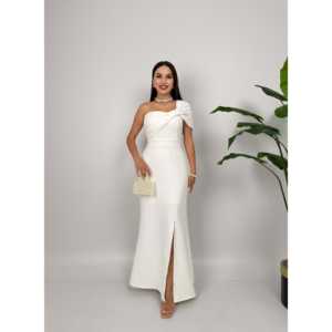 Robe fourreau en satin 3008 avec broche sur l'épaule et taille naturelle - Product Image 2