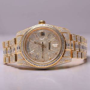 นาฬิกาสแตนเลสอะนาล็อกอัตโนมัติหรูหราของผู้ชาย Rb Gems ได้รับการรับรองจาก VVS Moissanite เพชรบาแก็ตตัดระยะดวงจันทร์ - Product Image 5