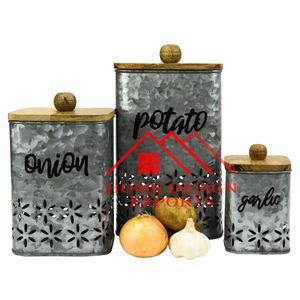 Boîte de stockage en fer galvanisé de vente chaude avec dessus en bois pour ustensiles de cuisine 2024 nouvelle boîte de stockage d'aliments en fer de conception - Product Image 4