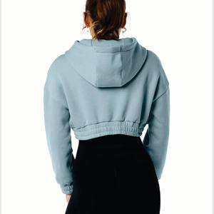 Sudadera con capucha corta con cremallera completa clásica para mujer con logotipo personalizado 55% algodón 45% Spandex estilo hombro caído - Product Image 4