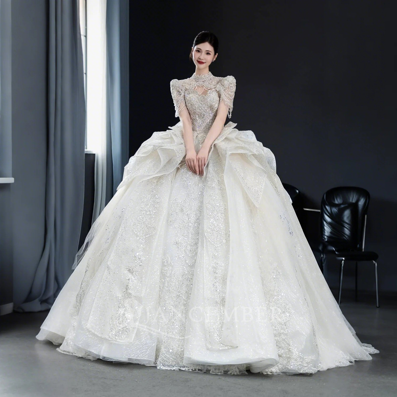 long sleeve diamond wedding dress Luxury Ball Gown Wedding Dresses Long Sleeve V Neck... From Dressvip,  $389.56