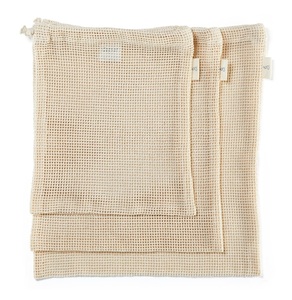 Sacs en maille de coton réutilisables lavables biodégradables recyclables écologiques avec filet de produit d'impression d'écran de logo personnalisé - Product Image 3