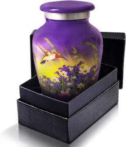 Urne souvenir colibri pour cendres Mini urne de crémation violette pour femme adulte petite capacité de 3lb - Product Image 1