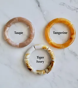 Bracelets de perles en acrylique lucite fait à la main, design en bambou, extensible, tourbillon assorti, résine de couleur marbre, modèle fabriqué à la main - Product Image 2