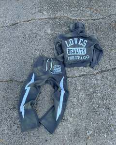 เซ็ตชุดวอร์มแนวสตรีทแวร์พร้อมฮู้ดมีซิปมีฮู้ดแนววินเทจผ้าพิมพ์โลโก้ระบายอากาศสำหรับฤดูหนาวสามารถซักได้ตามต้องการ - Product Image 2