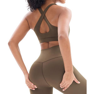 Vente en gros personnalisé Femmes 2 Pièces Sans Couture Fitness Ensembles Gym Legging à manches courtes Crop Top Yoga Costume Sportswear - Product Image 3