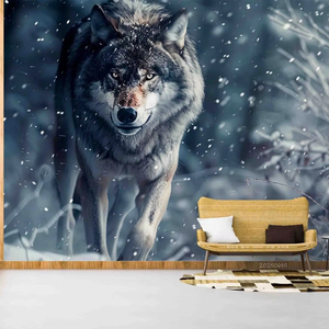 3D Winter Forest Wolf carta da parati auto adesiva rimovibile murale - Product Image 1