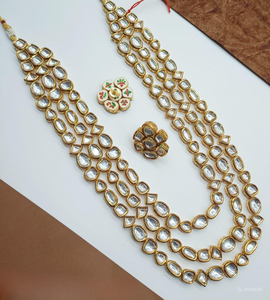 Ensemble de bijoux de mariage traditionnels indiens en cuivre plaqué or pour femmes, boucles d'oreilles et collier - Product Image 1