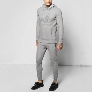 Ensemble de survêtement gris 2-en-1 pour homme avec sweat à capuche zippé et pantalon de jogging ajusté, poches latérales, vêtements de sport décontractés 100 % coton pour le printemps - Product Image 5