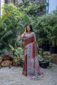 Sari Tradicional Indio de Seda Tussar con Estampados Madhubani, Fabricante y Proveedor de Moda Femenina de la India a la Tarifa Más Baja - Product Image 5