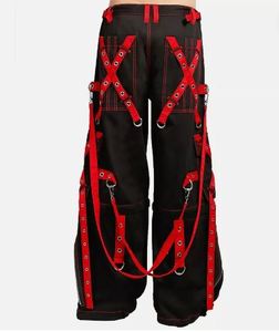 Men's Black Cargo Jeans Wide Leg Trousers Metal Ring Lace up Multi Pocket Gothic Denim Cotton Woven <b>Pants</b> Quick Dry Eco-Friendly - Product Image 4