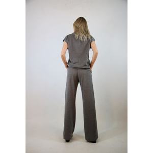 BRENDA Pantalones de vestir casuales para mujer Pana de pierna ancha con cintura elástica Transpirable y gris arrugado - Product Image 1
